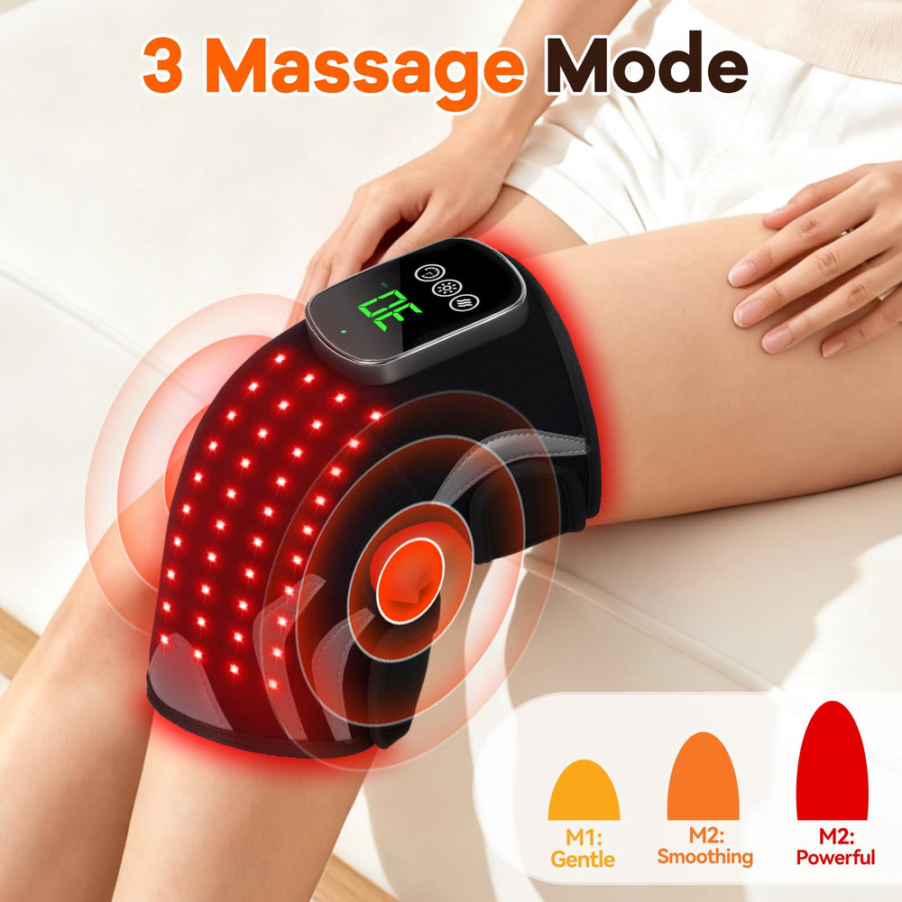 Close-up shows red and infrared LEDs delivering therapy light options.