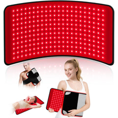 Puroth red light therapy mat positioned on back for relaxation and circulation support.