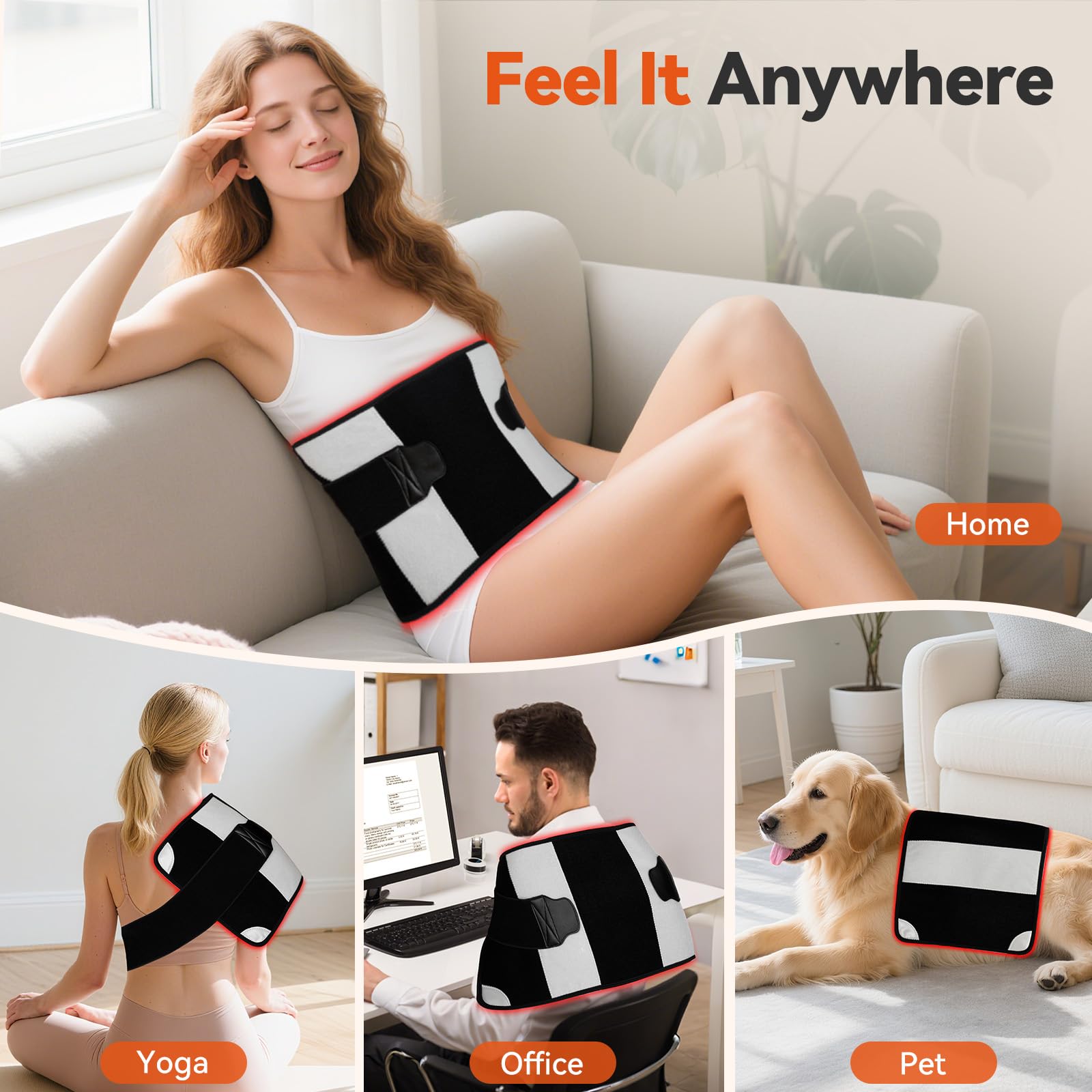 Puroth red light therapy mat placed across legs for full lower-body relief.