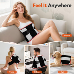 Puroth red light therapy mat placed across legs for full lower-body relief.