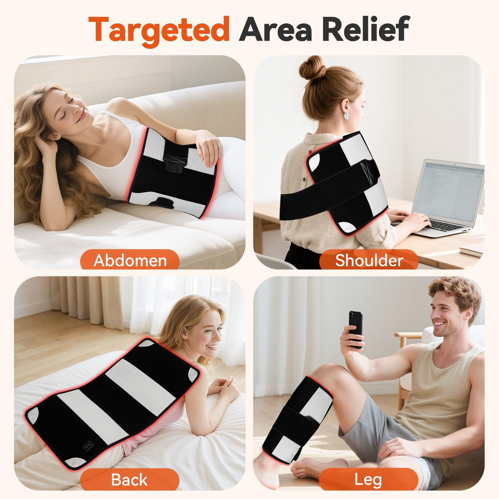 Puroth red light therapy mat on waist for targeted warmth and comfort.