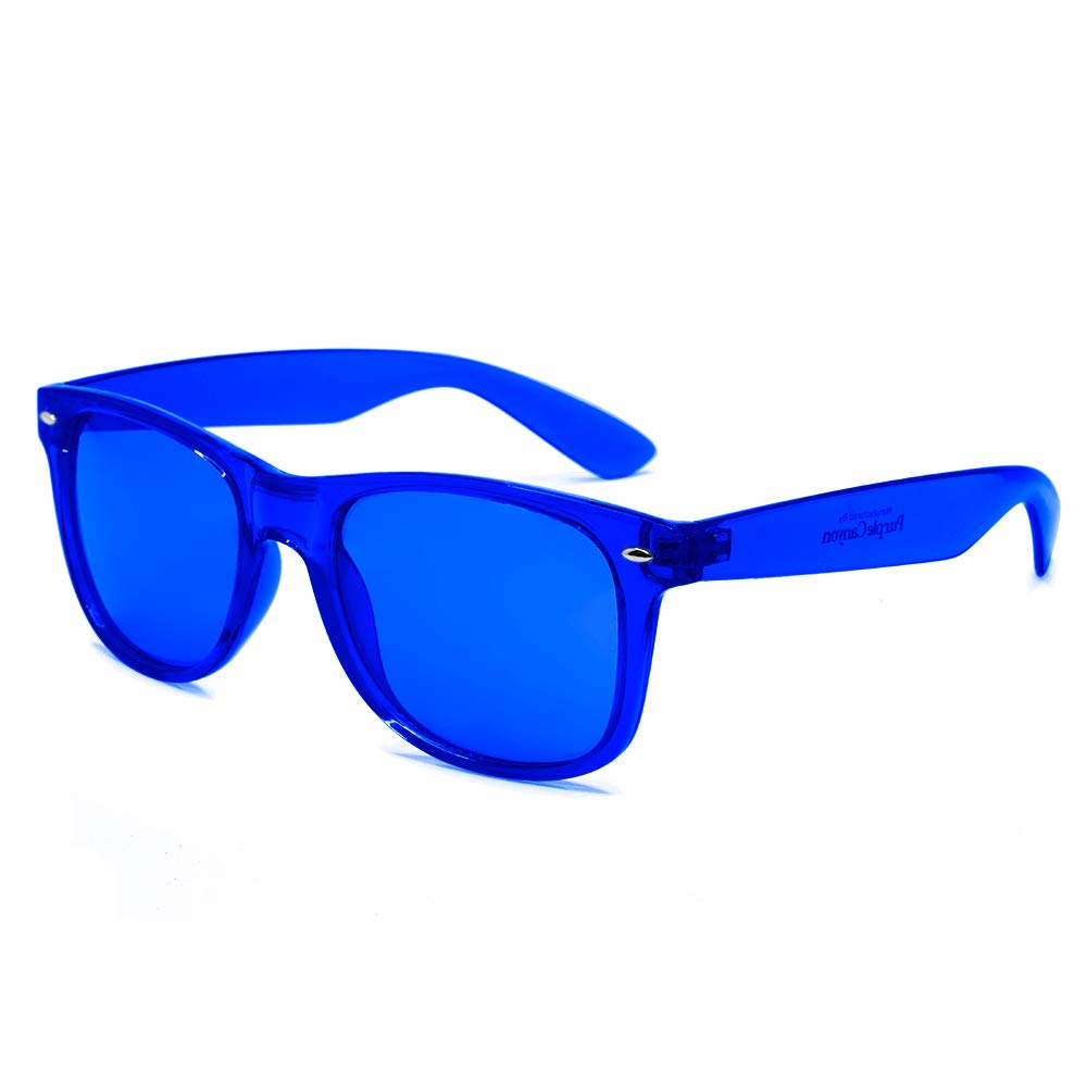 Purple Canyon blue frames worn during socializing to boost conversations