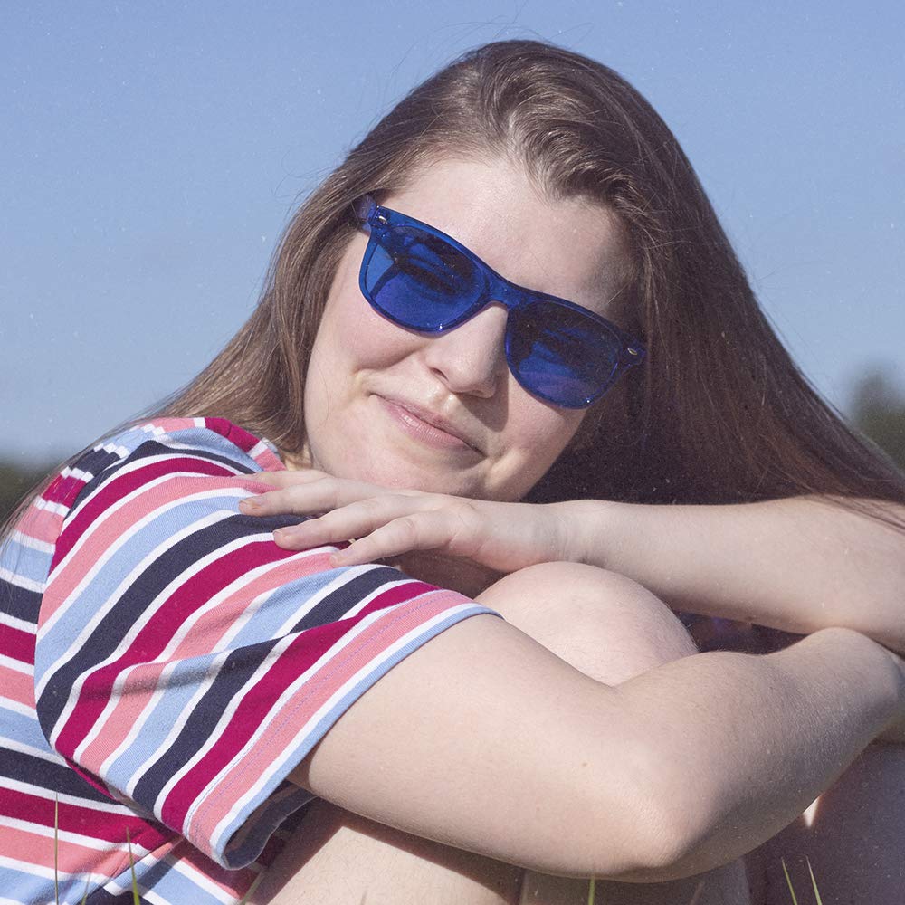 Purple Canyon blue-tinted lenses closeup suggesting focused attention and calm moments