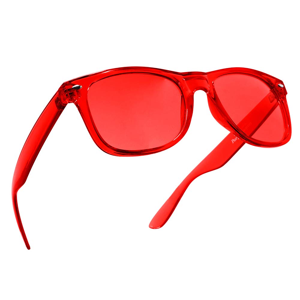 Purple Canyon red color therapy glasses closeup for mood enhancement.