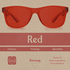 Purple Canyon red glasses in use during morning routine for focus.