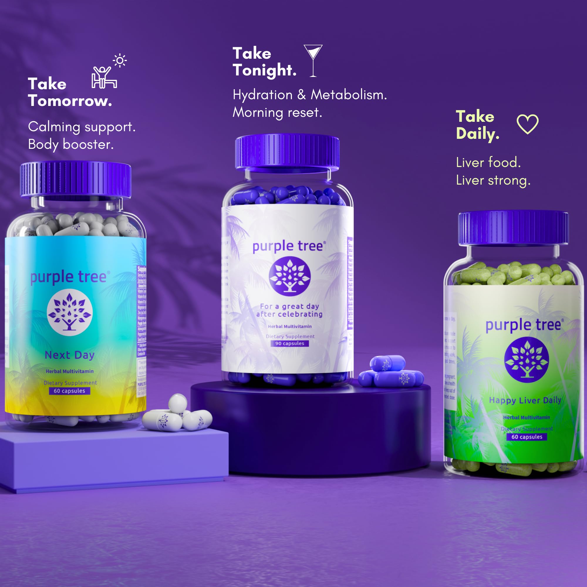 Purple Tree Happy Liver Daily 60 capsules highlight a convenient 30-day supply.