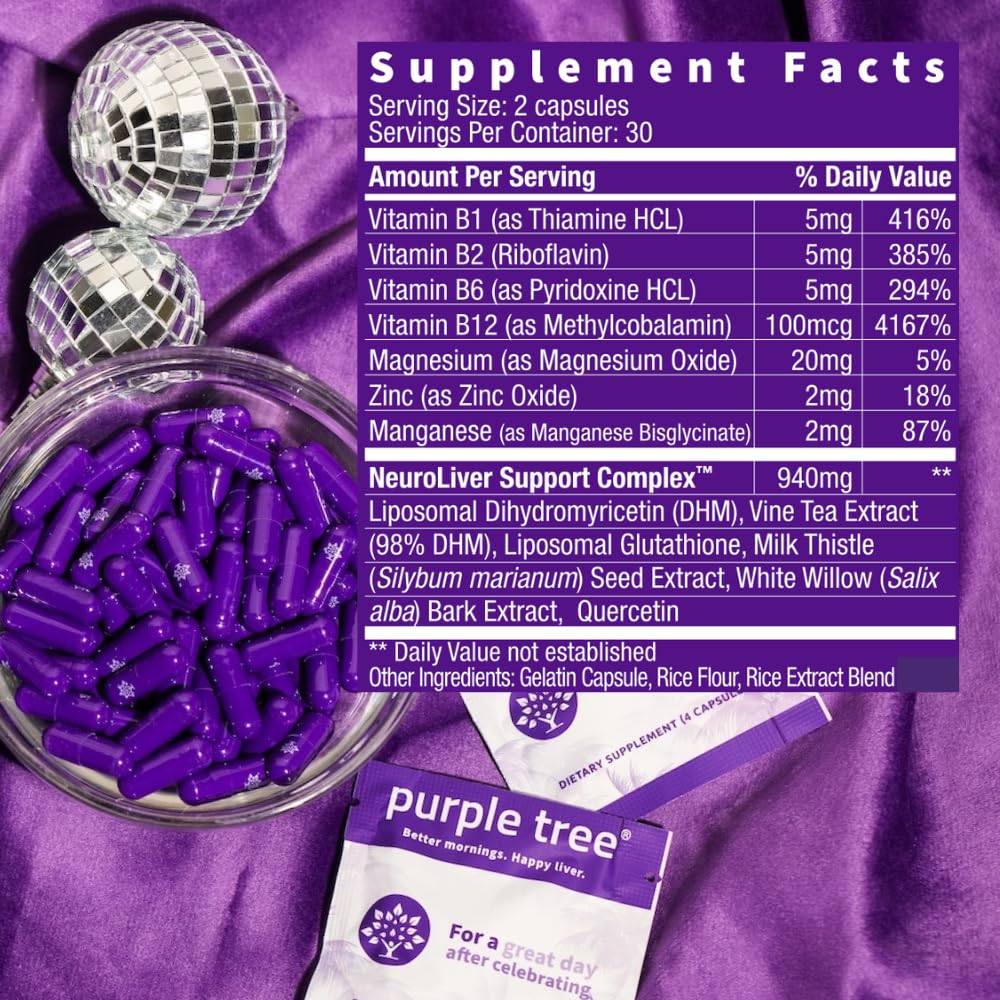 Purple Tree hydration and nutrient blend aiding morning renewal.