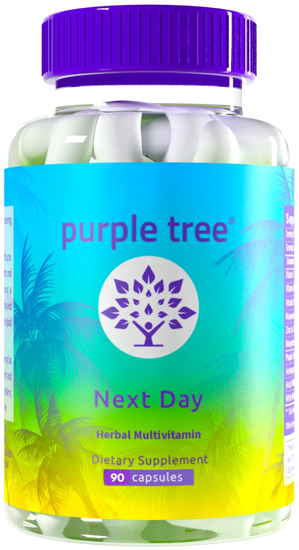 Purple Tree Next Day bottle demonstrates post-day recovery with balanced nutrition