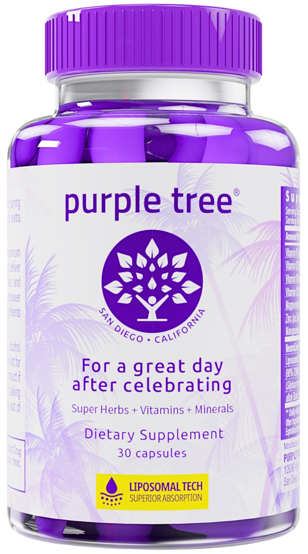 Purple Tree post celebration bottle pour highlighting hydration after a night out