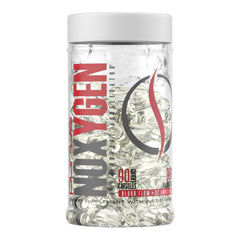 Purus Labs NOXygen bottle shows liquid capsules for improved workout pumps