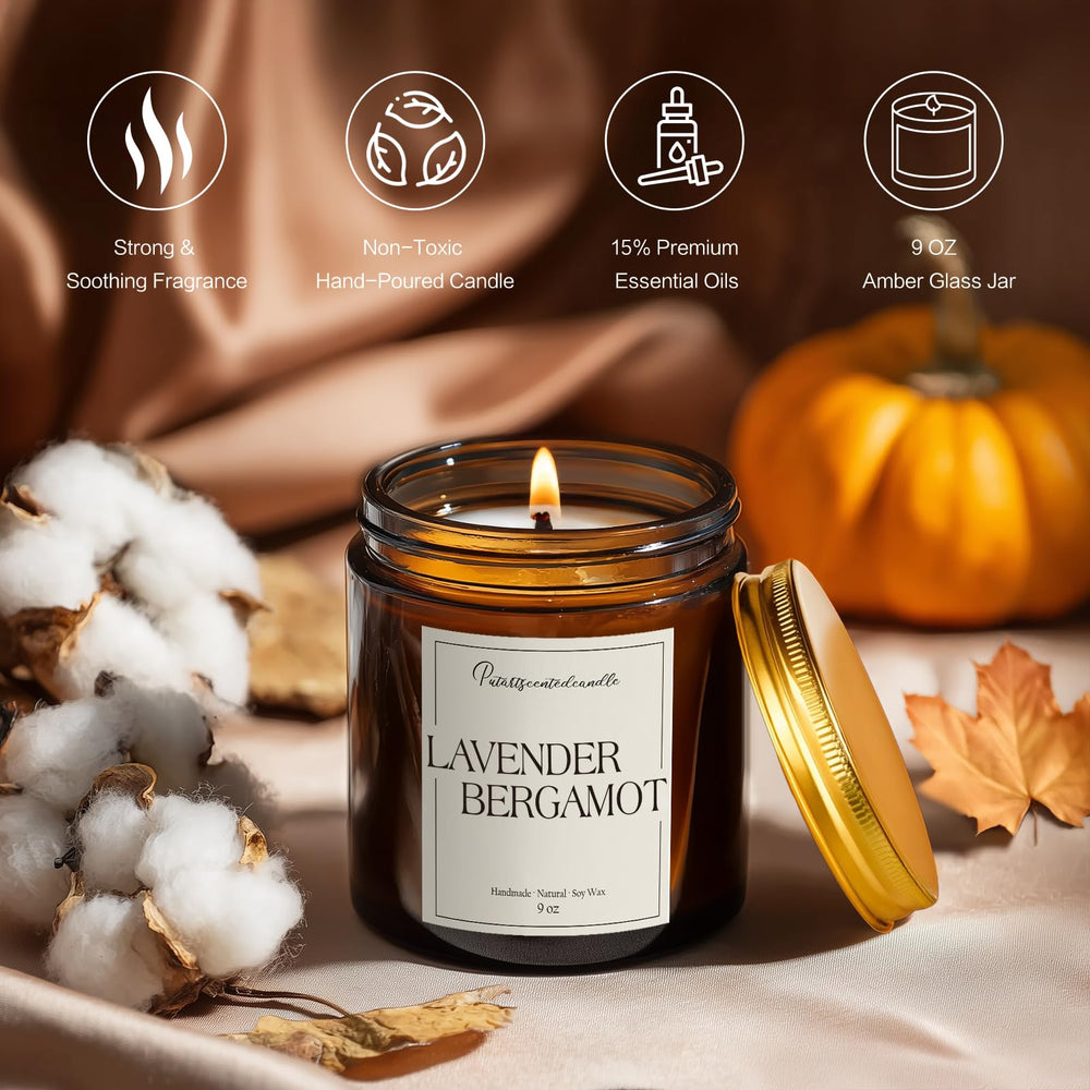 Putart amber glass jar with gold lid enhances decor while releasing a pleasant scent.