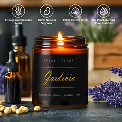 Putart Gardenia vela de soja con mecha de algodón, combustión limpia.