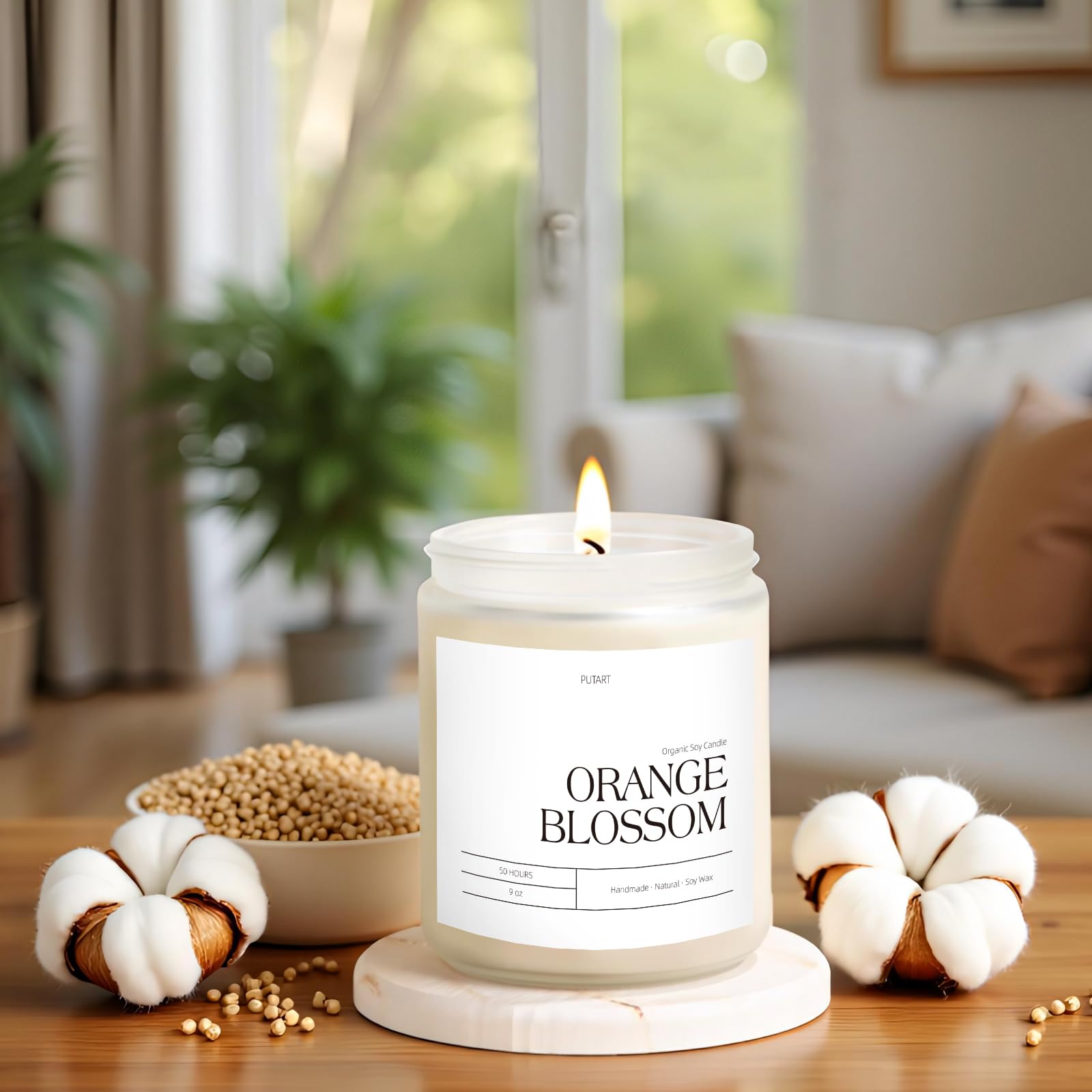 Putart Orange Blossom Candle in a cozy living room setting