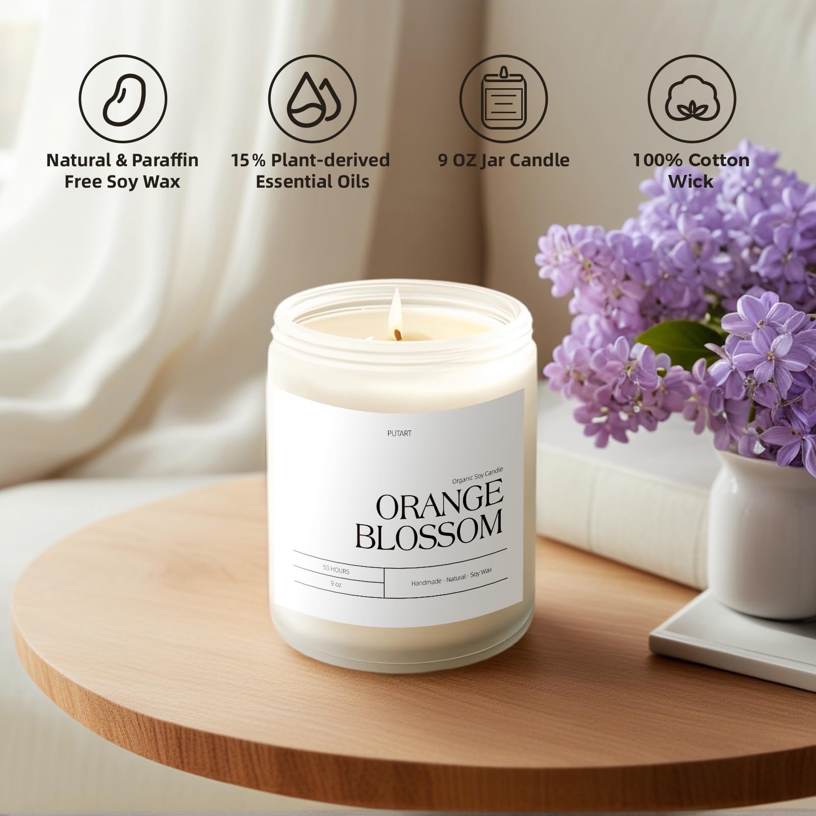 Putart Orange Blossom Candle fragrance diffusion for calming ambience