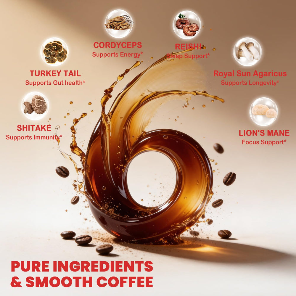 PUTRIZEN Mushroom Coffee MCT oil swirl demonstrates a clean energy boost.