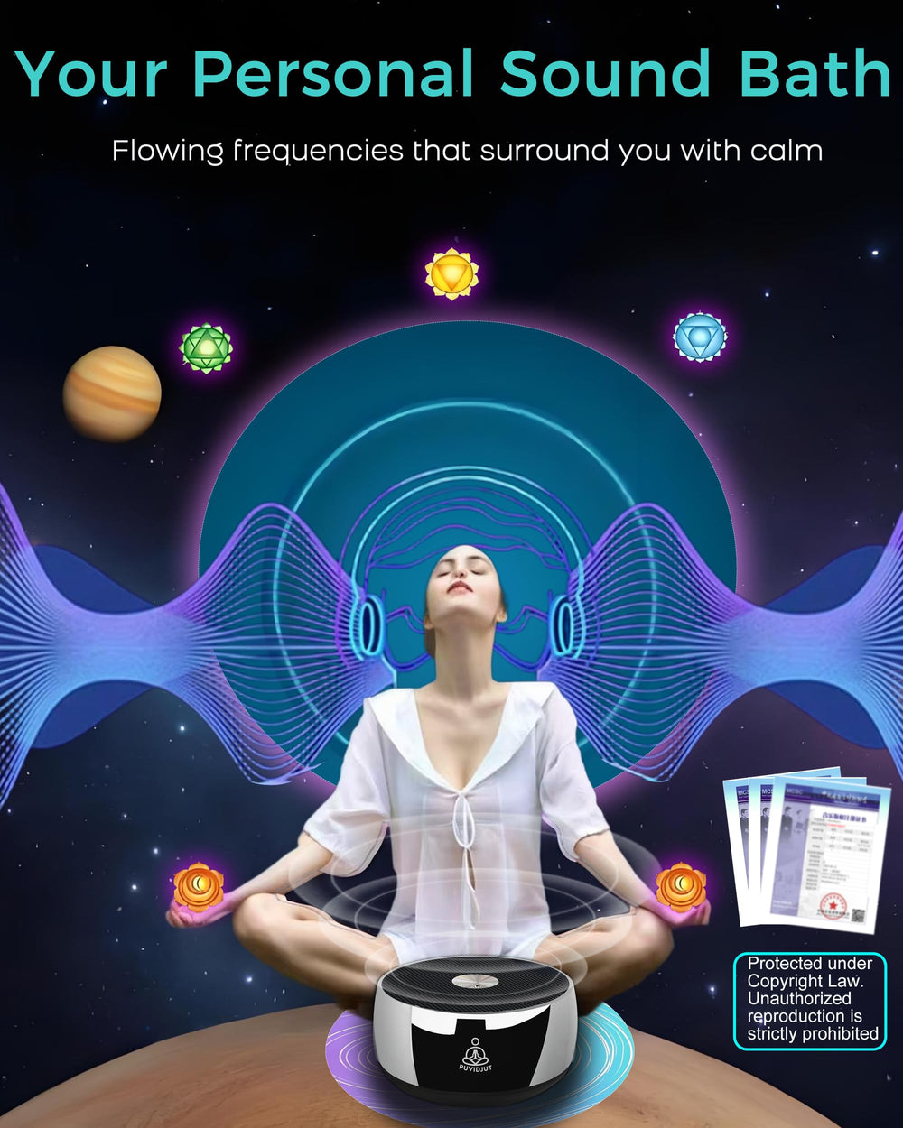 PUVIDJUT frequency generator with five tones for varied meditation sessions.