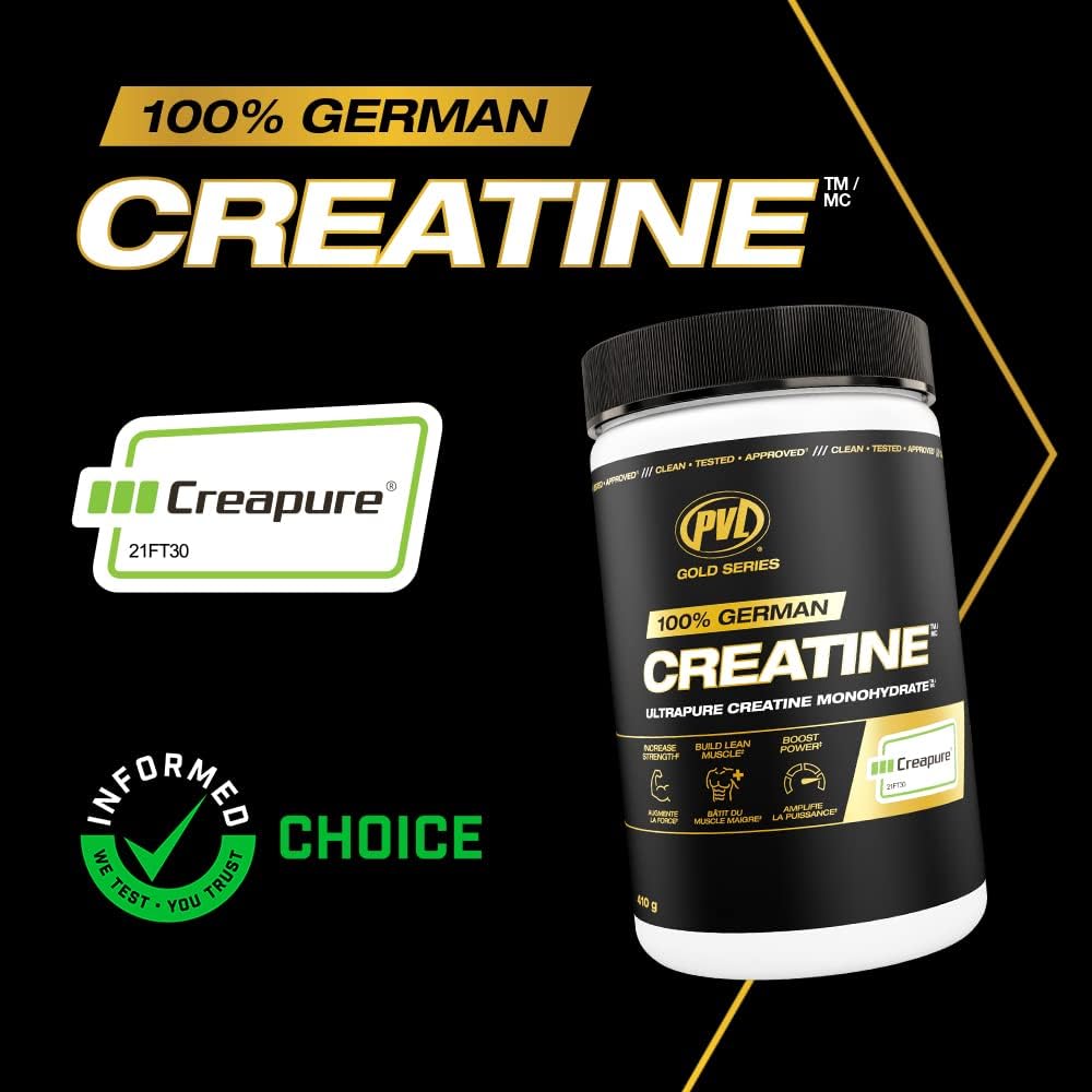PVL Creapure Creatine powder pours smoothly for quick mixing before workouts.