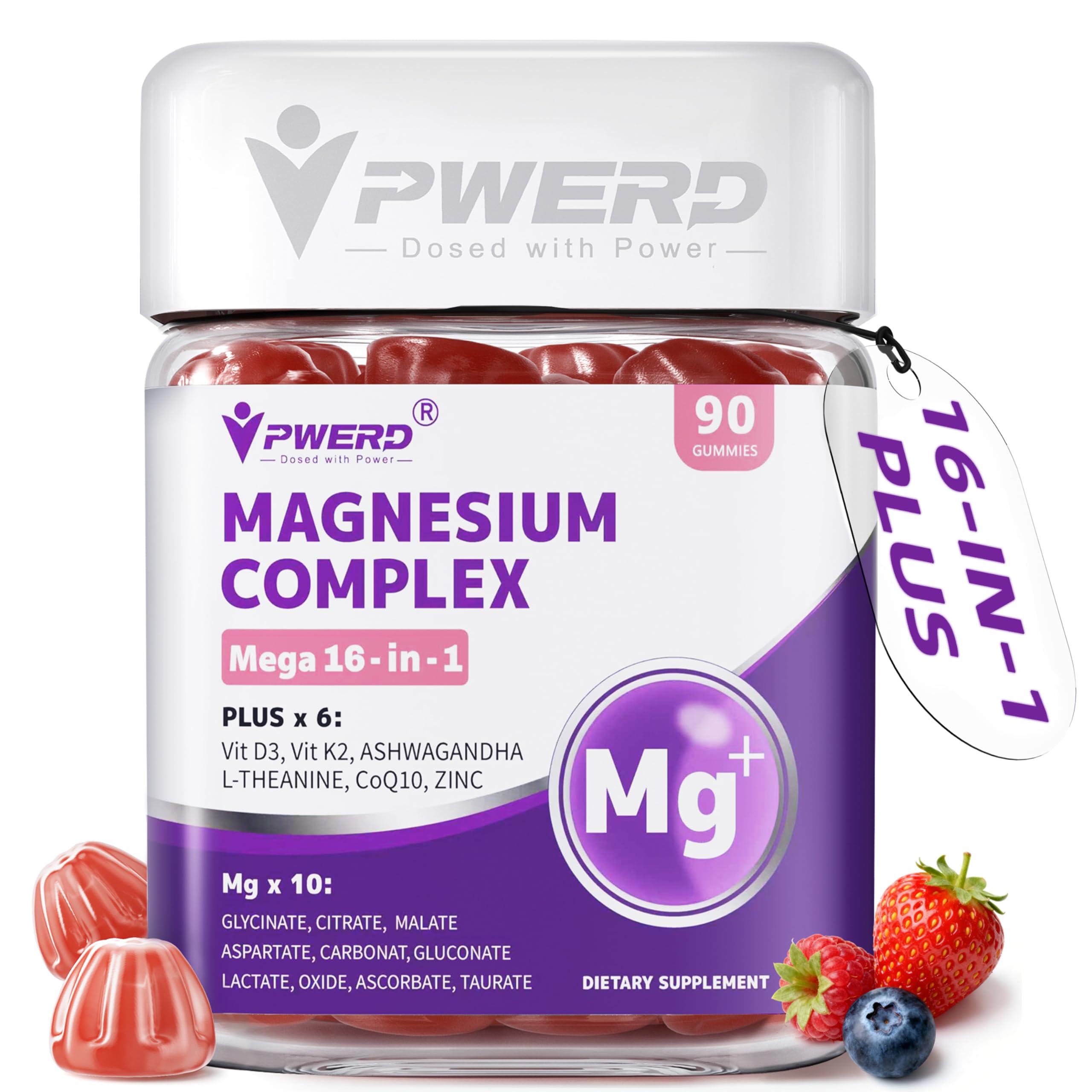 PWERD Mega16-in-1 bottle-front shows sugar-free sleep gummies for calm evenings.