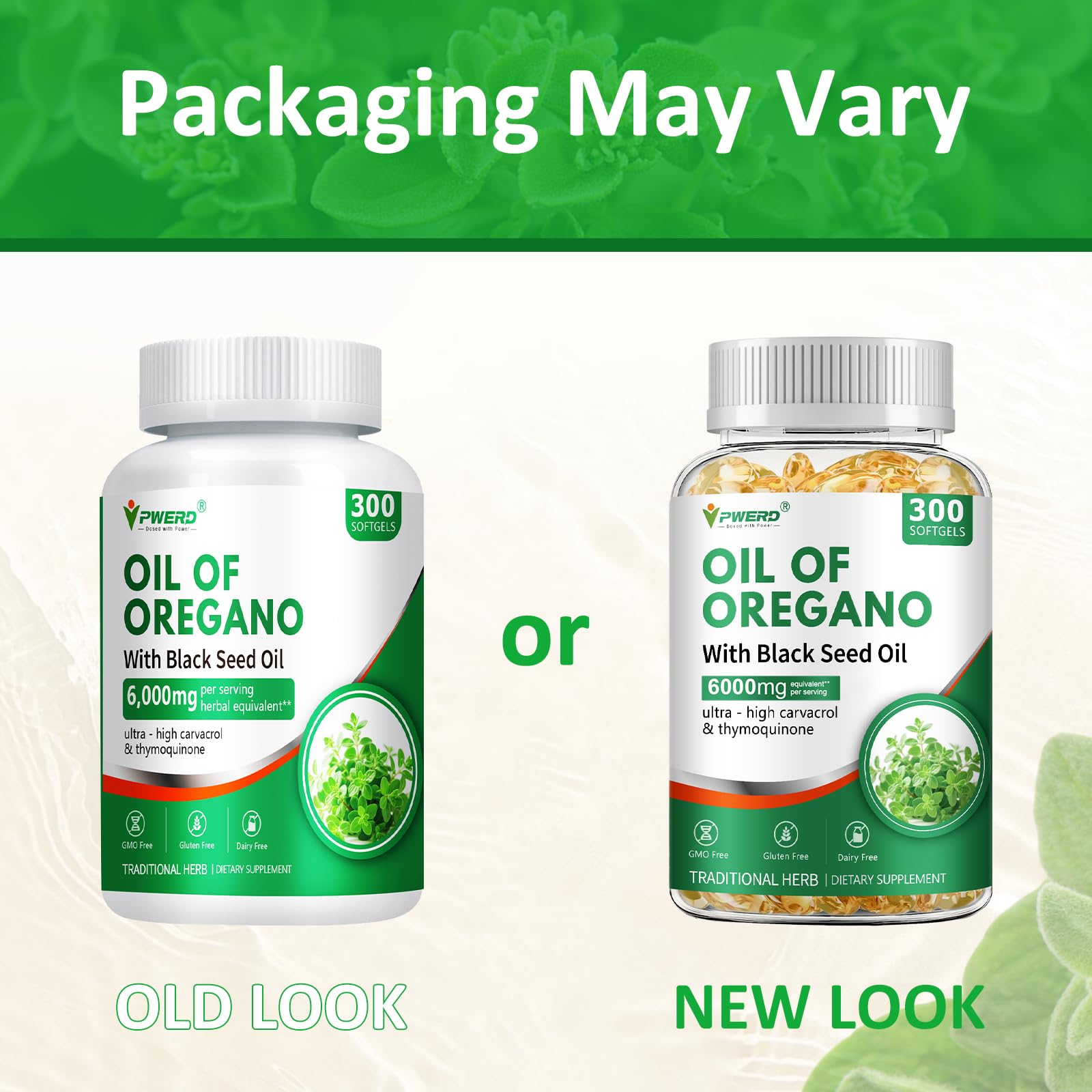 PWERD oregano softgels capsules closeup highlighting easy-swallow design.