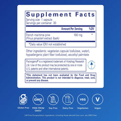 Pycnogenol 100 mg capsules close-up highlighting potential vascular support.