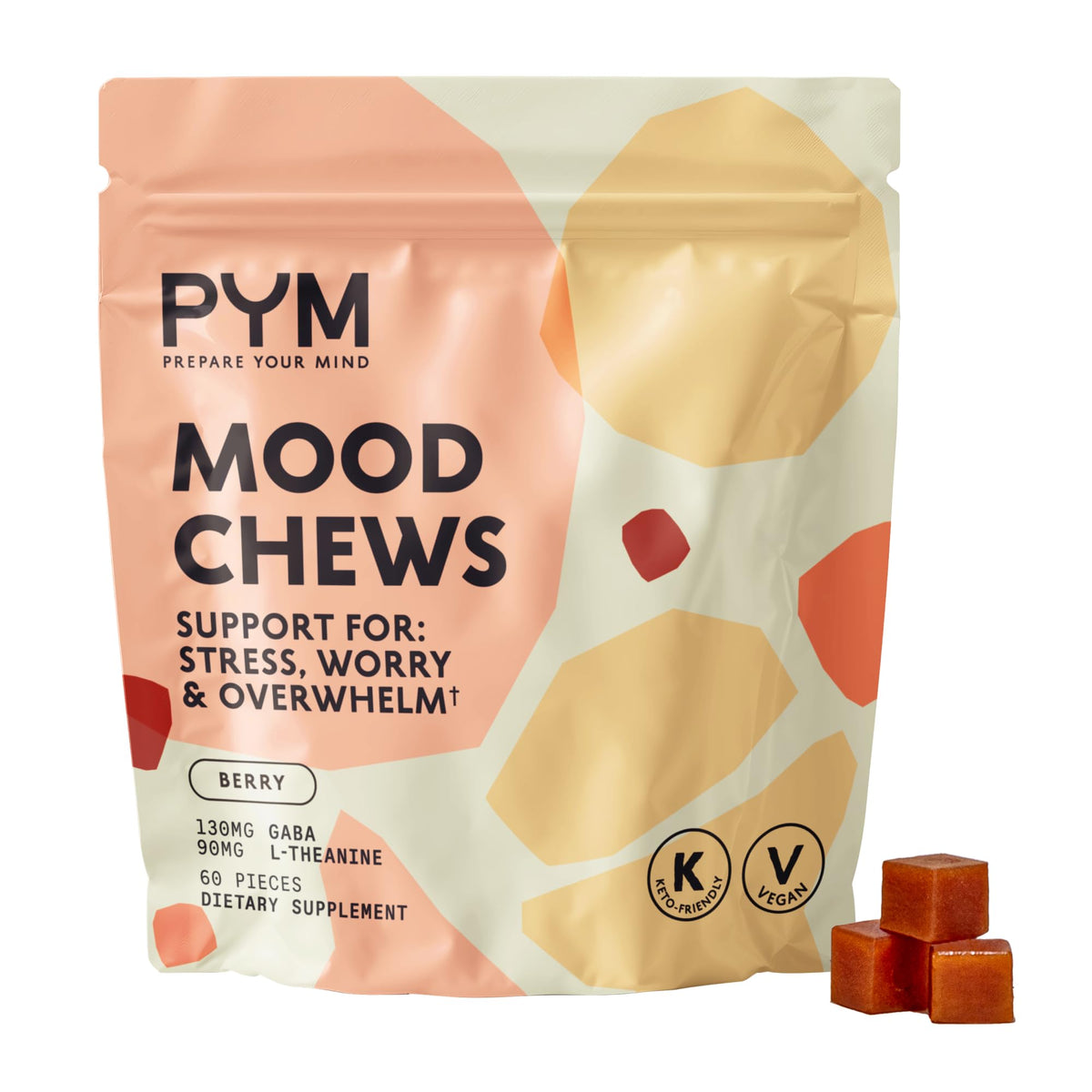 PYM Health Berry Mood Chews bottle front for convenient daily mood support.