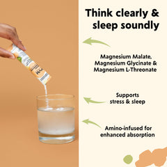 Pouring PYM Mood Magnesium packets into water for a quick citrus drink.