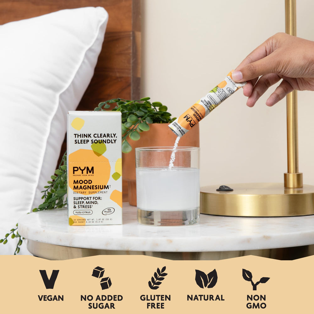 Refreshing citrus-yuzu flavor drink from PYM Mood Magnesium for a relaxing moment.
