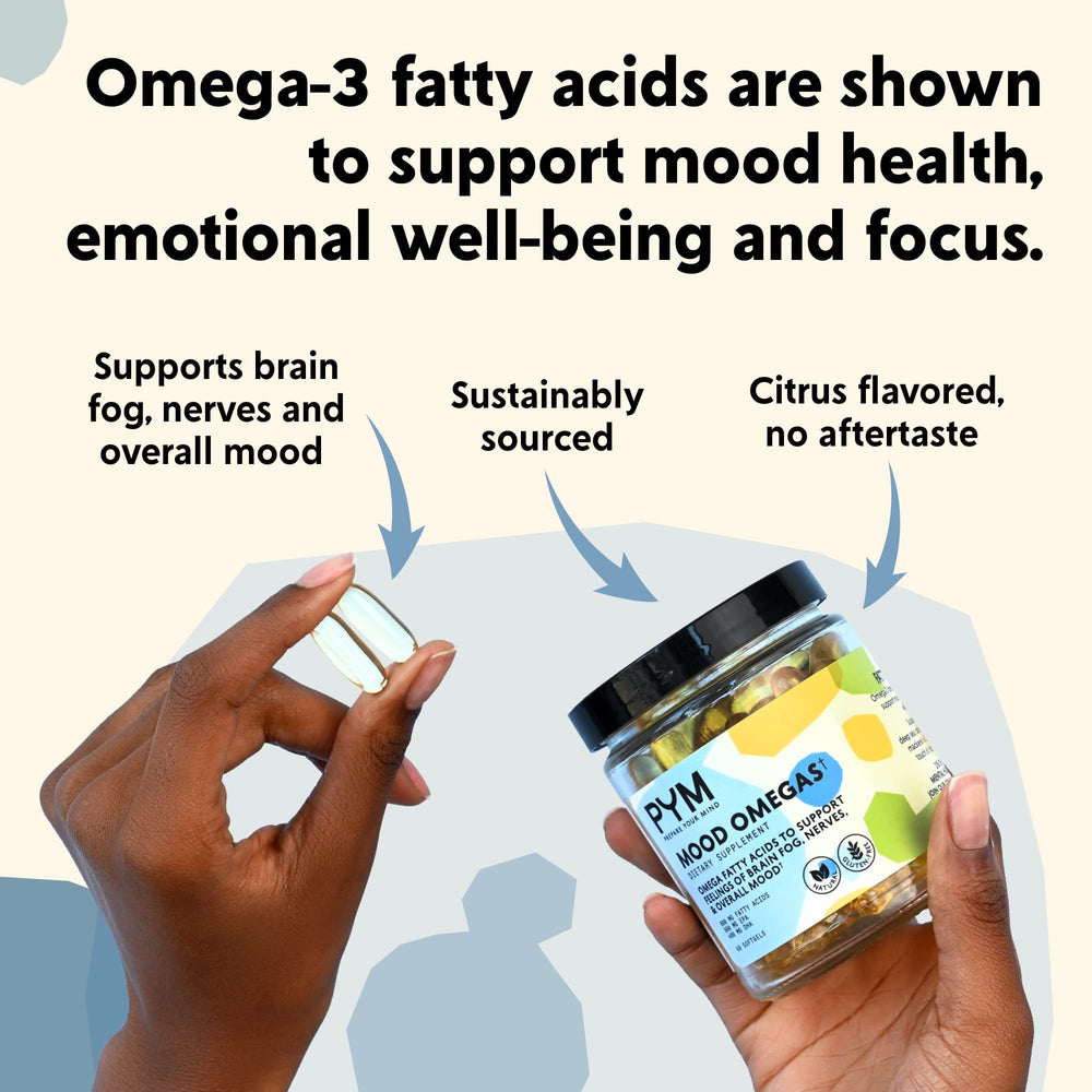 Citrus-coated PYM Mood Omega-3 capsules reducing aftertaste during intake