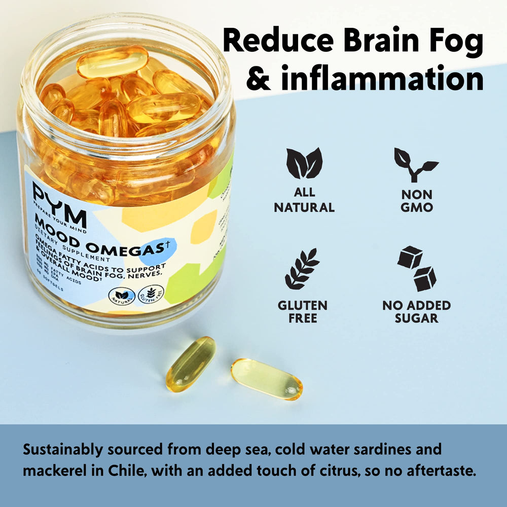 PYM Omega-3 with DHA and EPA shown for clearer thinking and daily focus