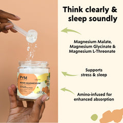 Scoop of PYM Mood magnesium powder ready for daily dosing and mood support