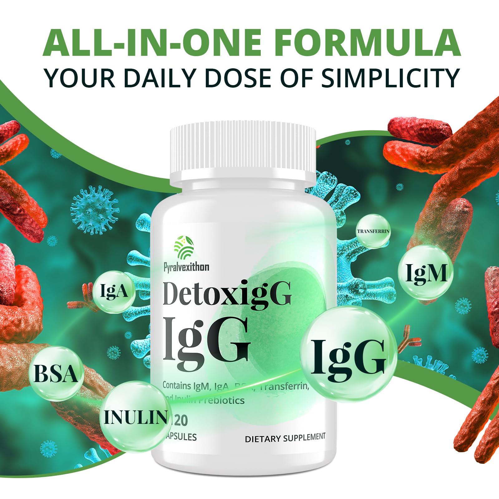 Pyralvexithon inulin prebiotic fiber packaging, highlighting fiber-friendly gut support.