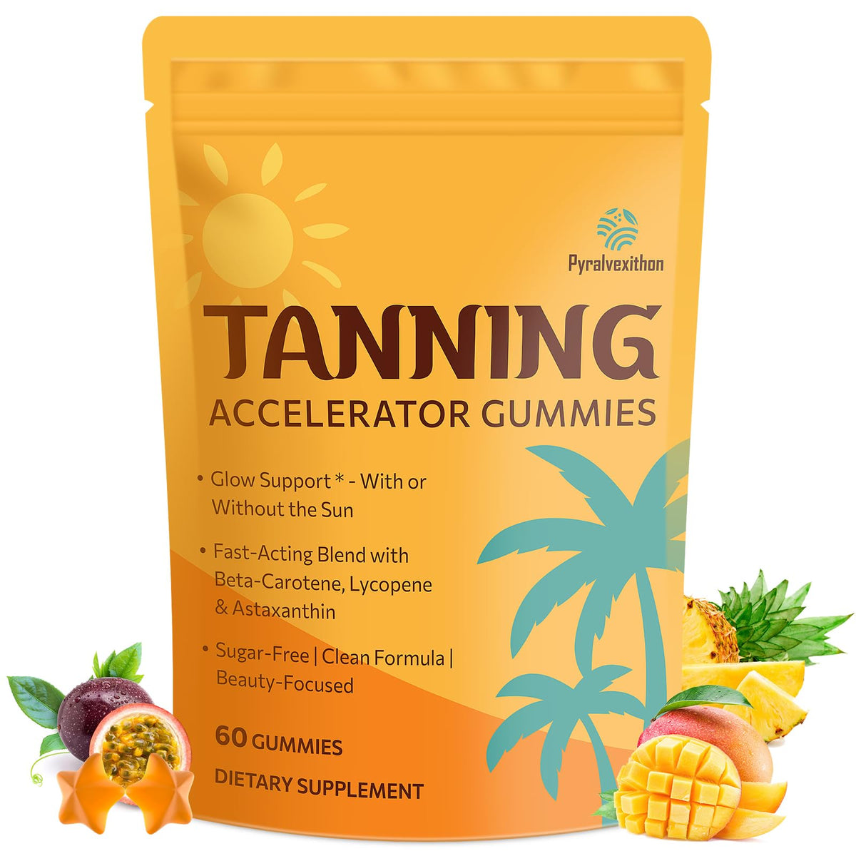 Pyralvexithon tanning gummies with astaxanthin for natural glow and antioxidant support