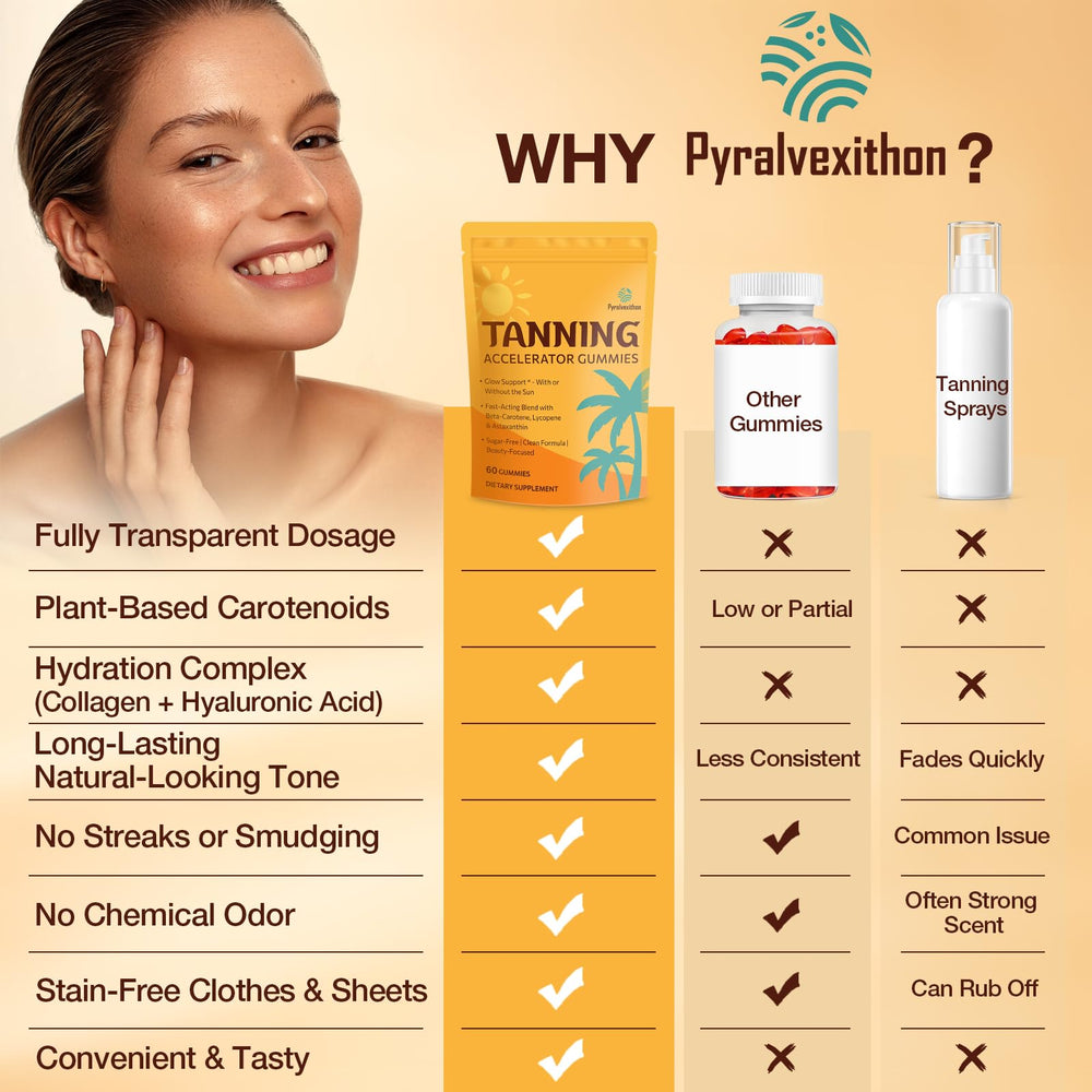 Pyralvexithon tanning gummies in a resealable pouch for on-the-go use