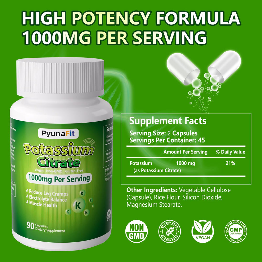 Close-up of PYUNAFIT potassium capsules for easy daily use.