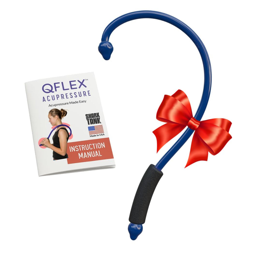 Q-Flex Massage Tool blue, full view for versatile self-massage at home or travel.