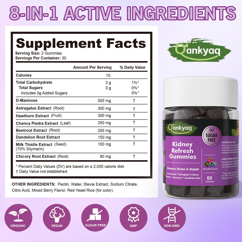 Q'ankyaq D Mannose Gummies with milk thistle for plant-based nourishment.