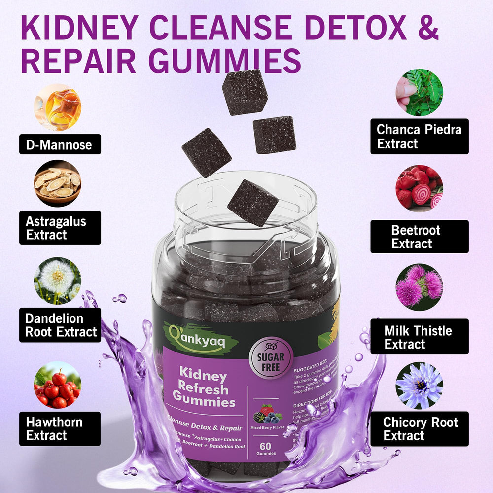 Q'ankyaq D Mannose Gummies pour bottle for on-the-go urinary health support.