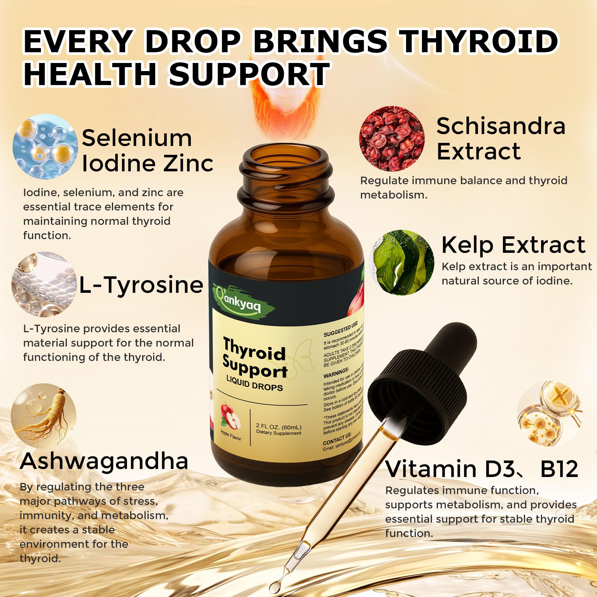 Q'ankyaq iodine-seaweed complex drops, supports metabolism and thyroid balance.