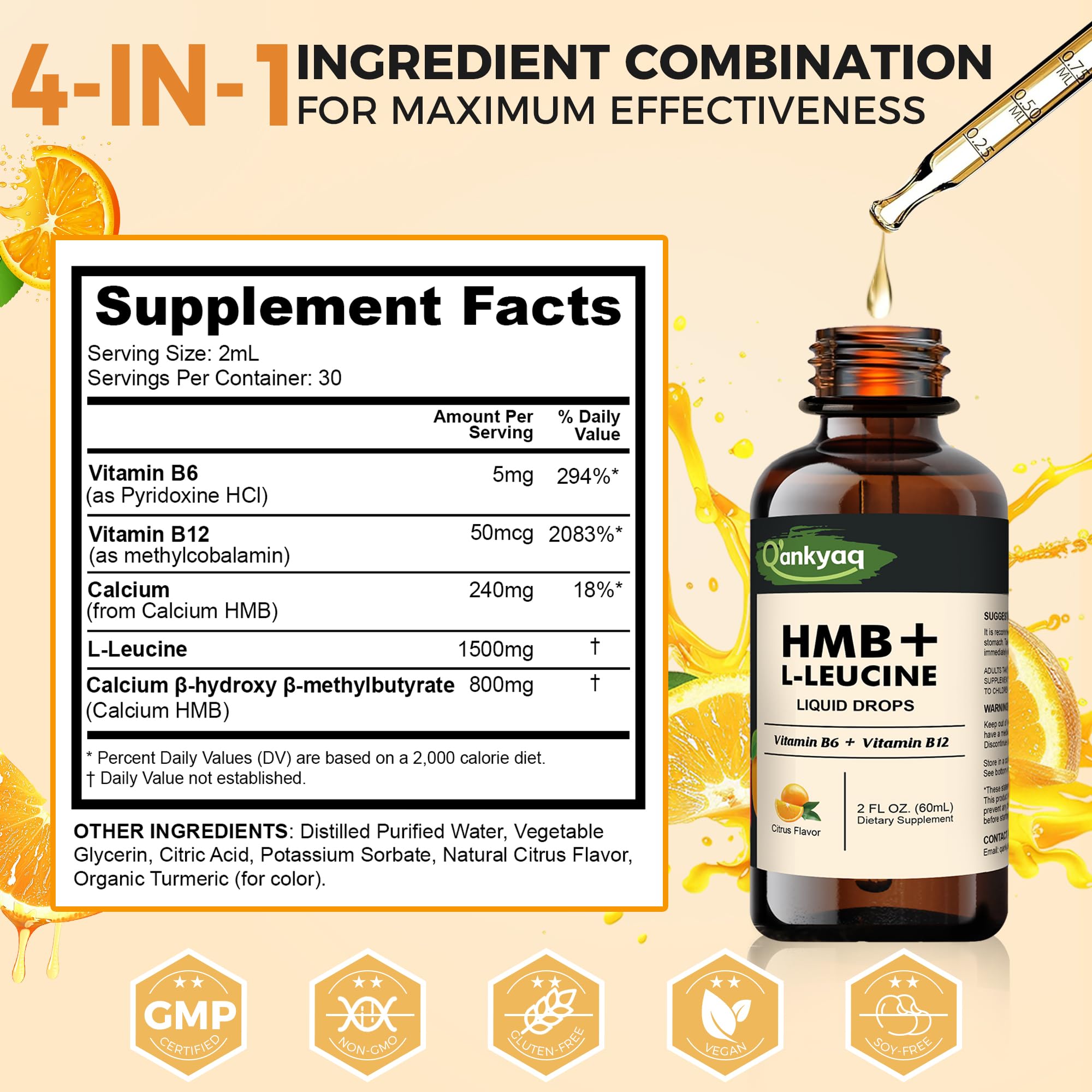 Q'ankyaq Leucine HMB bottle on kitchen counter ready for routine use.