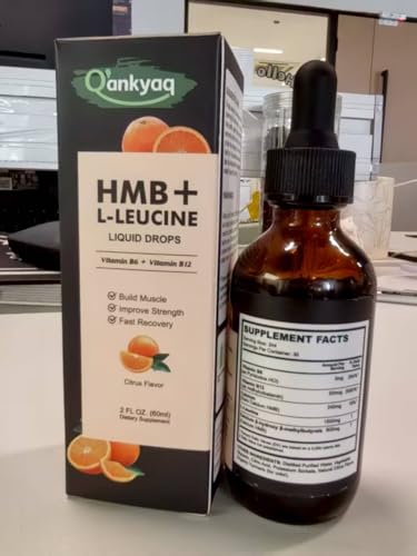Q'ankyaq Leucine HMB liquid drops dispensed into a drink for quick dosing.
