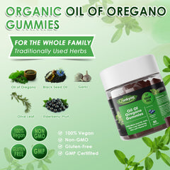 Q'ankyaq oregano oil gummies blueberry flavor close-up for daily enjoyment.
