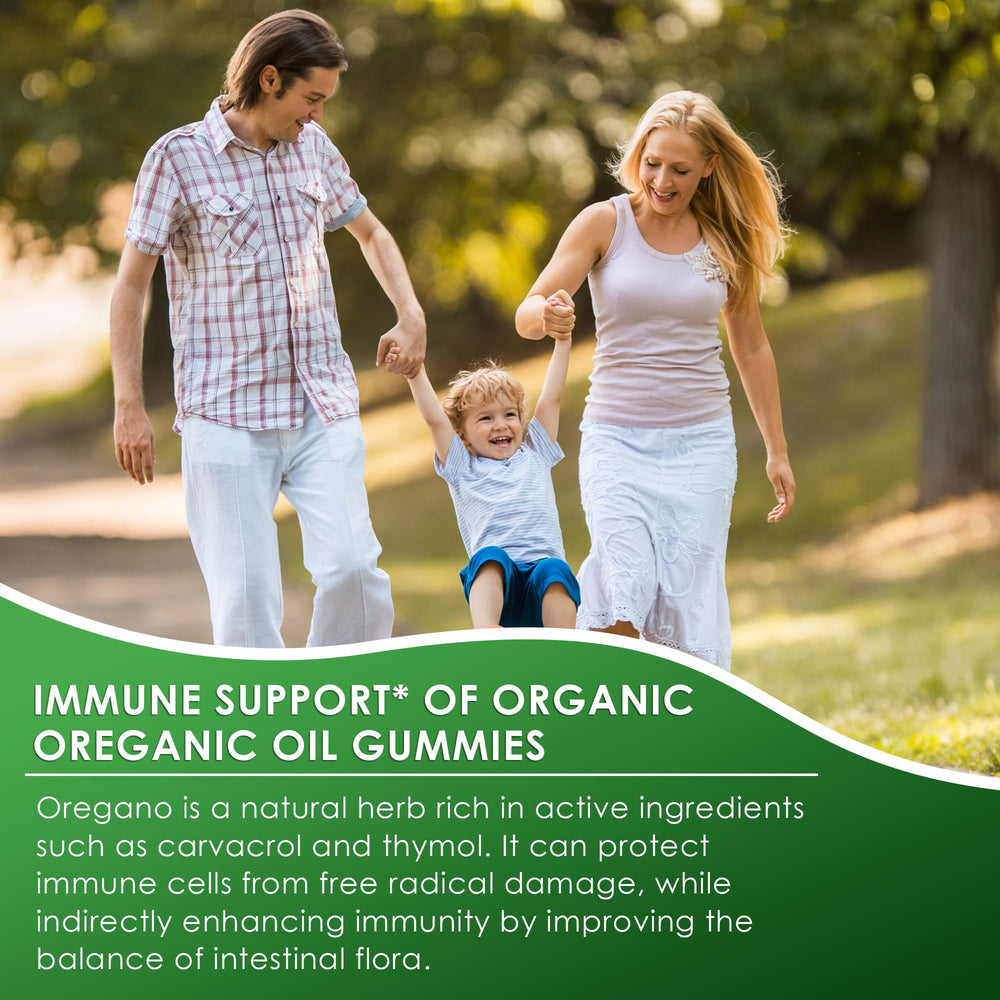 Q'ankyaq oregano oil gummies packaging in GMP-certified bottle.