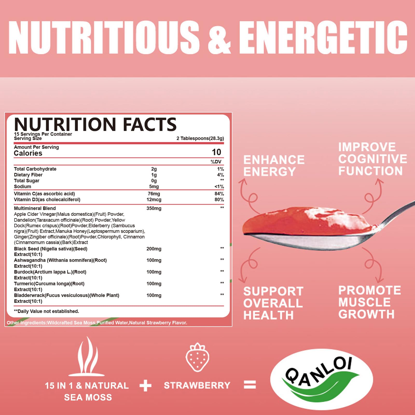 QANLOI strawberry flavor sea moss dessert emphasizes tasty nutrition and minerals.
