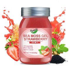 QANLOI strawberry sea moss gel jar shows a tasty daily supplement for vitality.