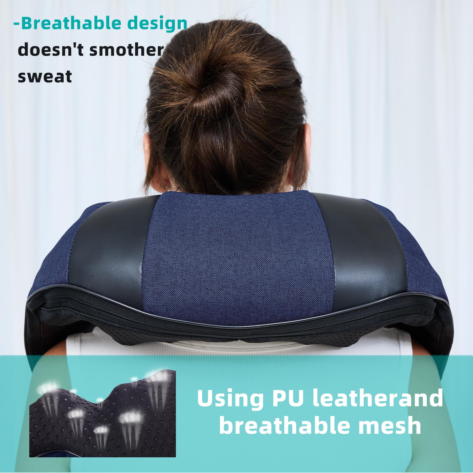QEIFEII Neck Massager blue linen-fabric finish adds premium feel.