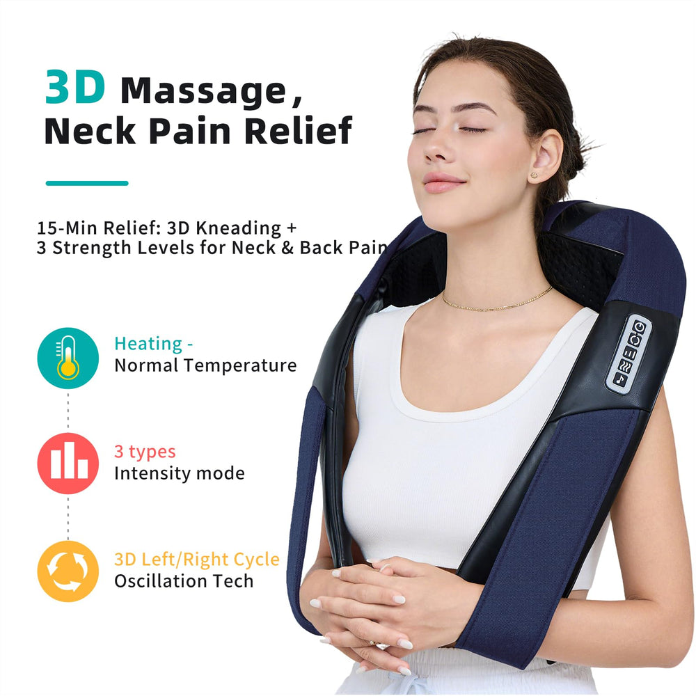 QEIFEII Neck Massager blue side view demonstrates portable on-the-go massage.