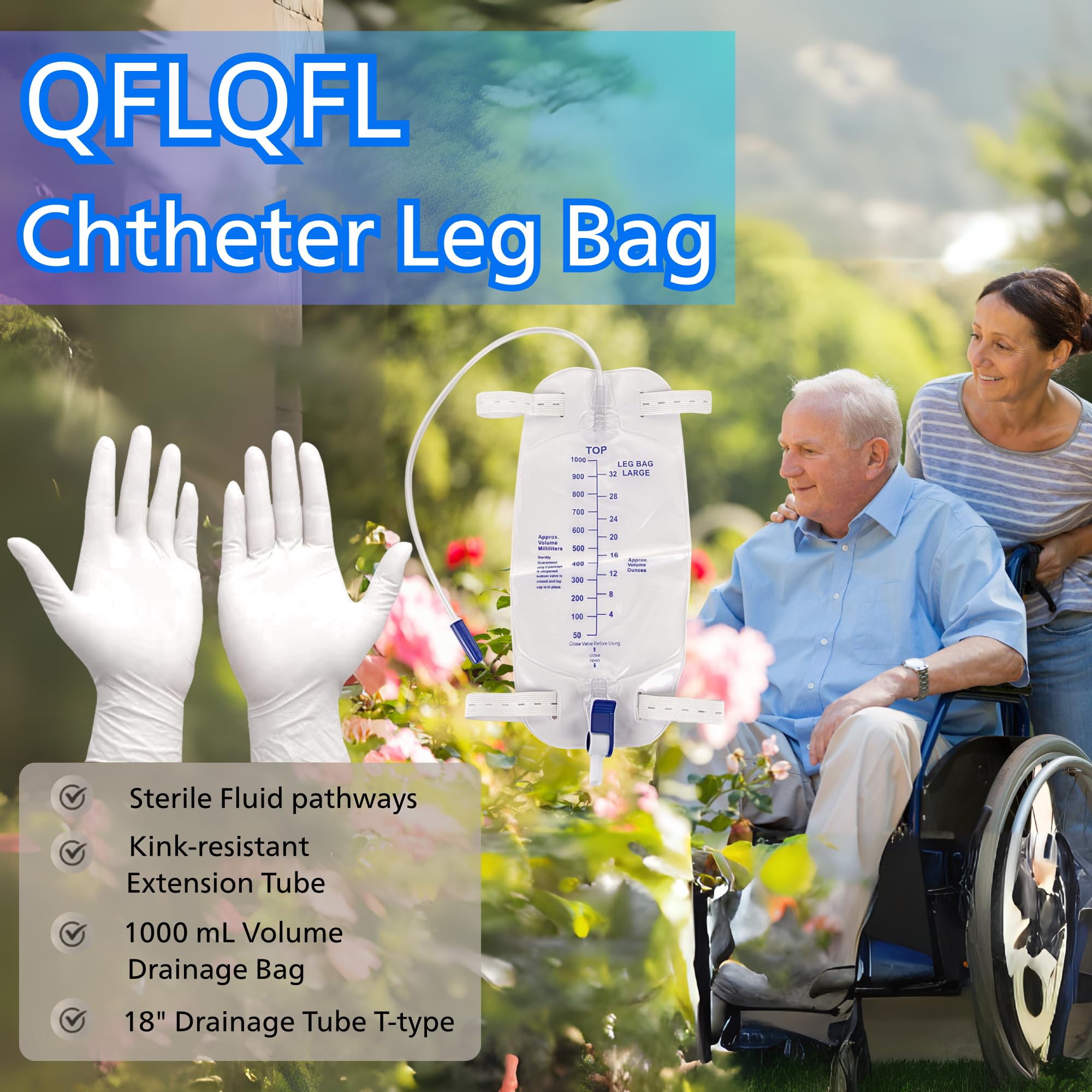 QFLQFL leg bag 3-pack includes gloves for hygienic handling.