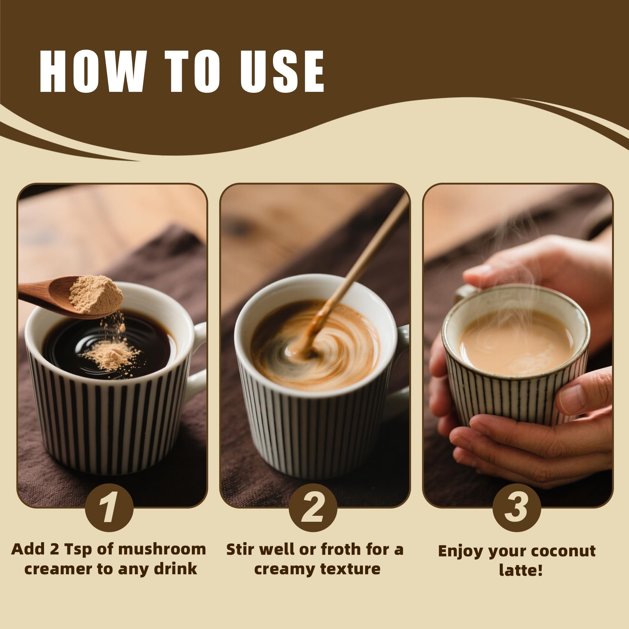 6-mushroom complex blend supports daily wellness in a creamy coffee creamer