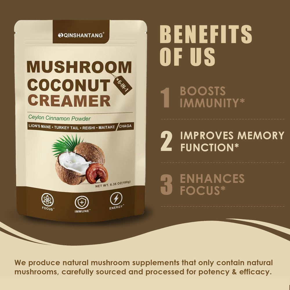 Ingredient view shows coconut powder and cinnamon for natural taste
