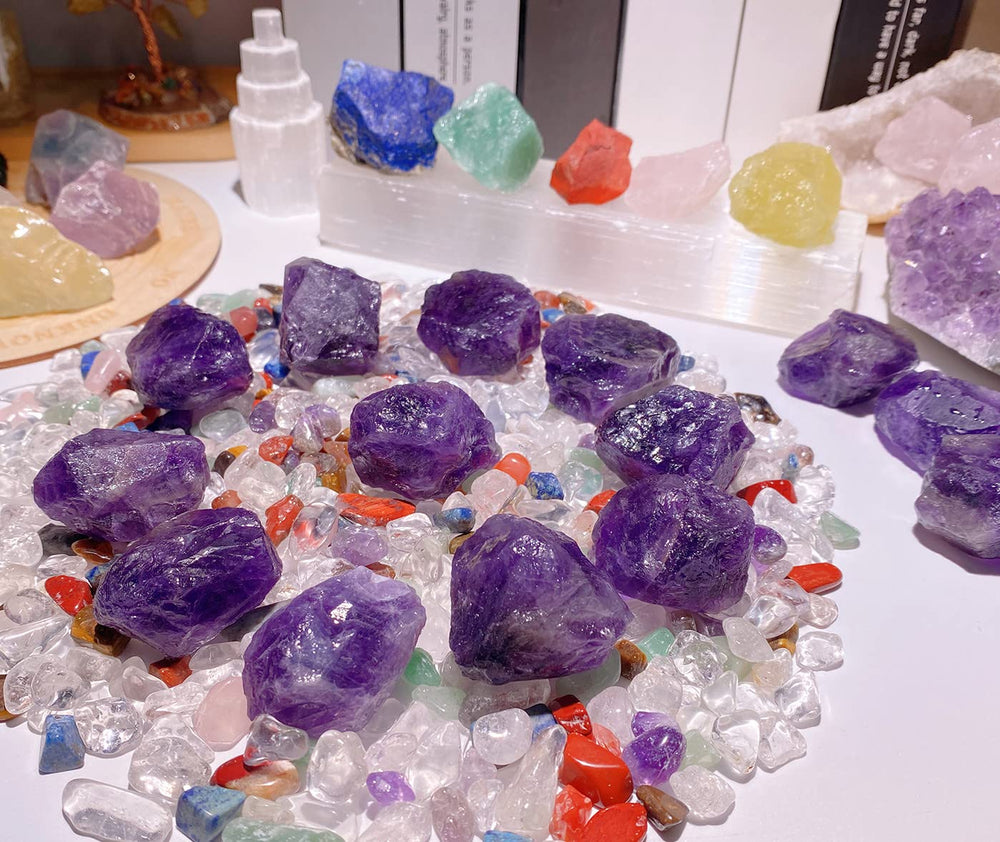 QINJIEJIE Amethyst Crystals naturally formed stones ideal for tumbling and crafting.